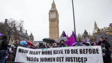 Women from the Waspi campaign assembled outside Parliament for International Women's Day this year-GETTY IMAGES
