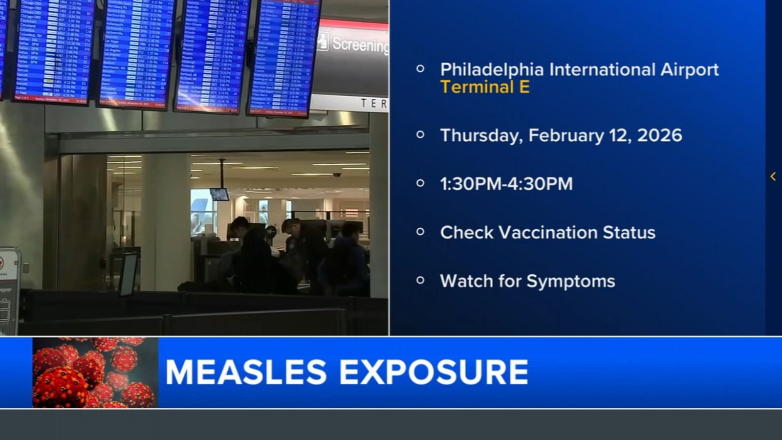 Measles exposure reported at Philadelphia International Airport