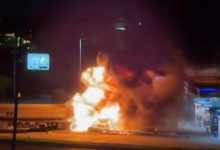 Tanker carrying 9K gallons of gas erupts in flames after hitting power lines in Texas