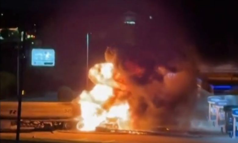 Tanker carrying 9K gallons of gas erupts in flames after hitting power lines in Texas