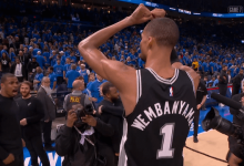 22-yr-old Victor Wembanayama in tears after leading his team to a game 7 win over the defending champs