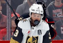 Golden Knights defenseman hospitalized after taking 87 mph shot to face in horrifying scene