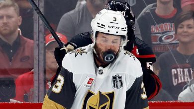Golden Knights defenseman hospitalized after taking 87 mph shot to face in horrifying scene
