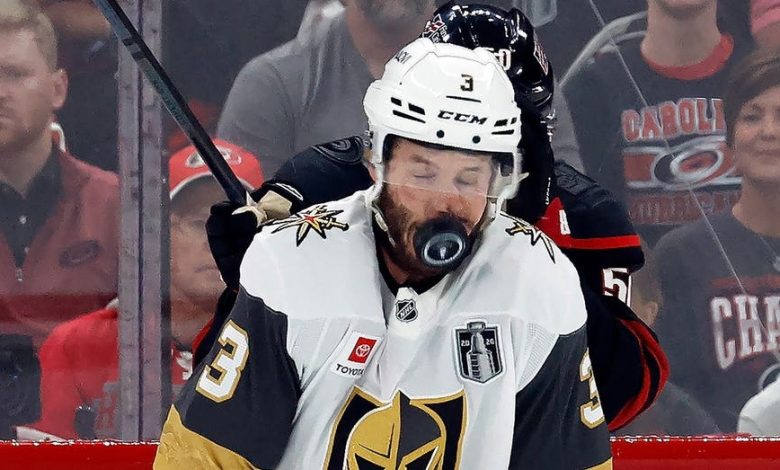 Golden Knights defenseman hospitalized after taking 87 mph shot to face in horrifying scene