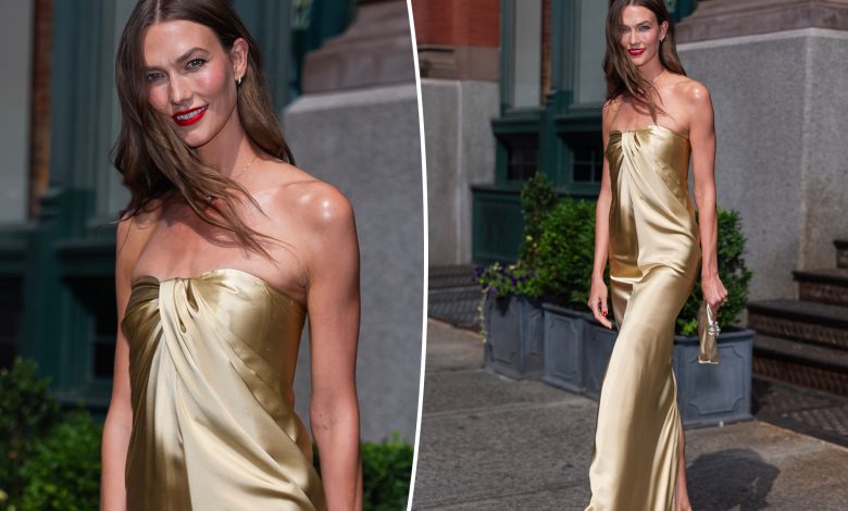 Karlie Kloss glows in head-to-toe gold for Taylor Swift and Travis Kelce’s wedding