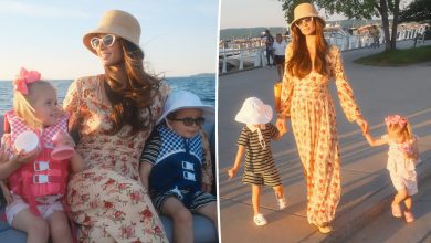 Paris Hilton shows off striking brunette look while enjoying Michigan cherry festival with her two kids