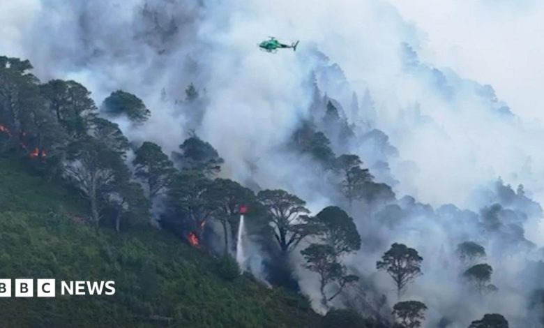Wildfire still burning across large area as helicopter waterbombs Cairngorms