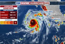 Major Hurricane Genevieve roars in the Pacific as Fausto weakens to a tropical storm near Hawaii
