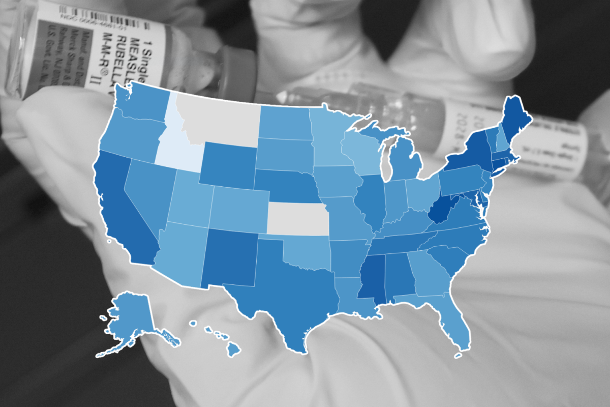 Map shows vaccine rates among kindergarteners compared to outbreak hotspots