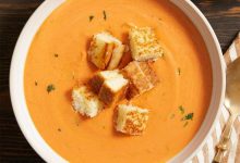 Creamy Sun-Dried Tomato Soup with Grilled Cheese Croutons