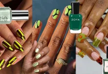 collage of green nails with green nail polish