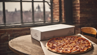 AI-generated image: A pizza sits on a wooden table.