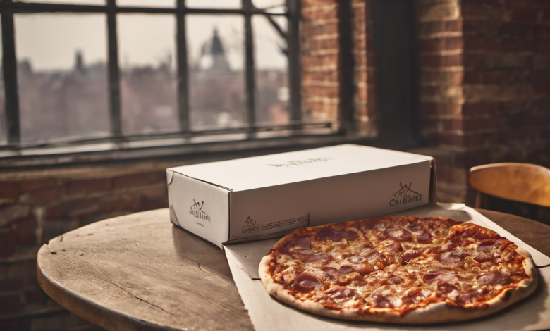 AI-generated image: A pizza sits on a wooden table.