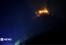 The Eagle's Nest on fire in the dark