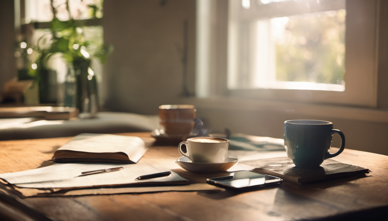 AI-generated image: A wooden table with a light-colored surface is the main subject.