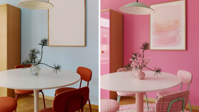 Pinterest’s Restyle tool reimagines a dining room in the Mid-Century Modern Americana Barbie DreamHouse style. Rendering courtesy of Pinterest.