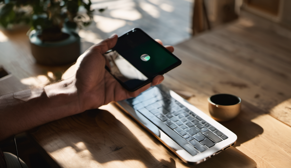 AI-generated image: A person's hand is holding a smartphone.