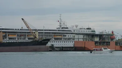 A U.S. cruise ship, the MV Odyssey, docks at the Sihanoukville Autonomous Port in Sihanoukville, Cambodia, Wednesday, Oct. 28, 2026.
