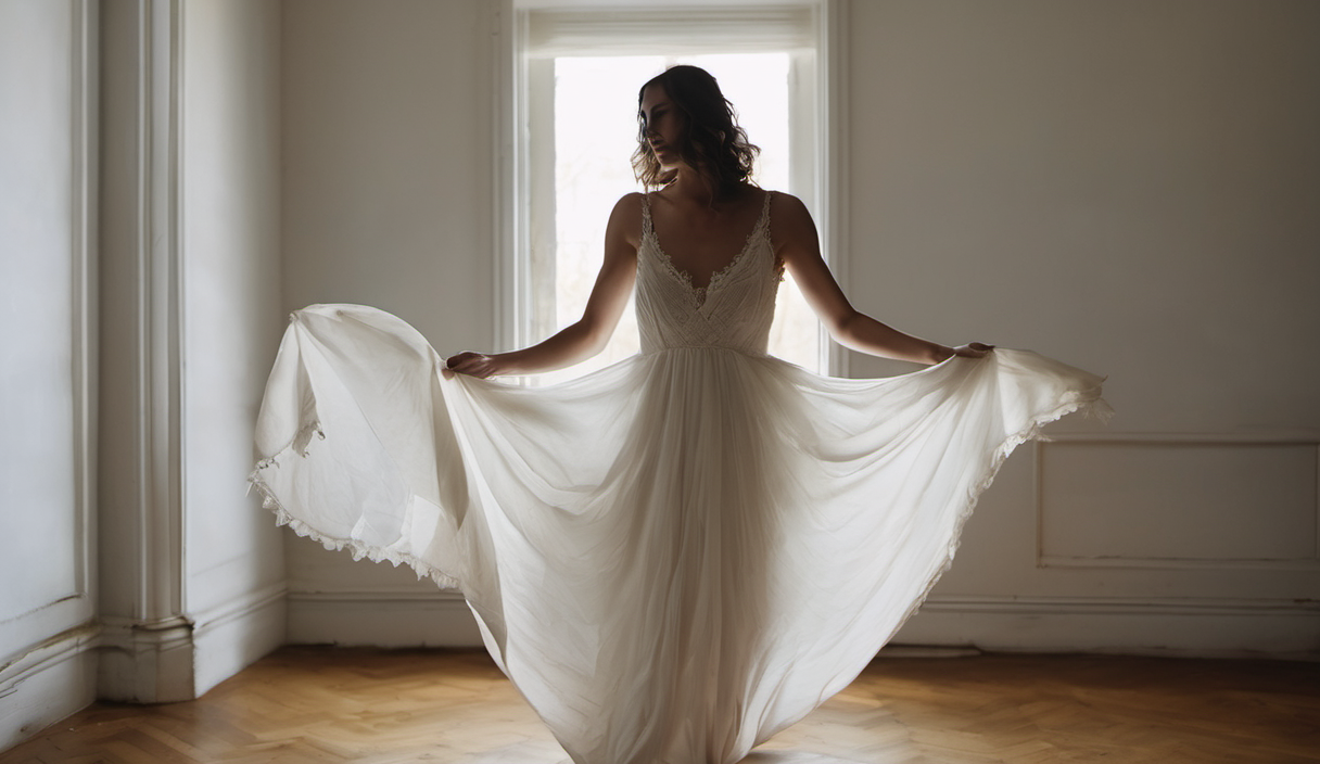 AI-generated image: A woman is standing in a room with a window.
