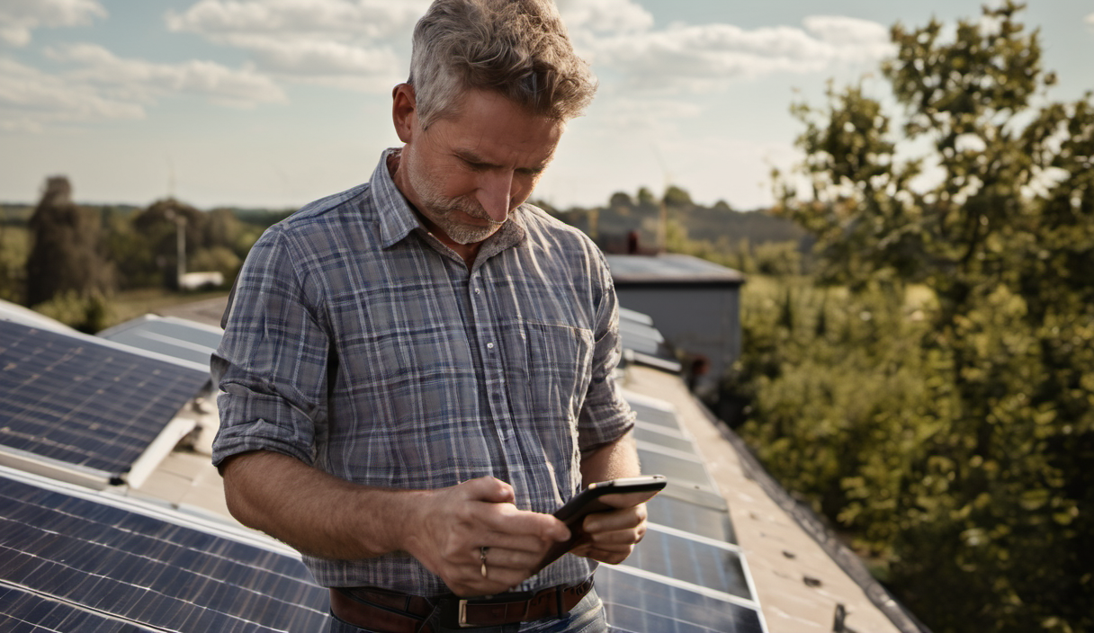 AI-generated image: A middle-aged man with gray hair and a beard is standing on a rooftop.