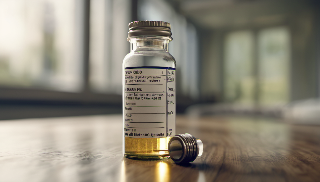 AI-generated image: A clear glass bottle with a silver cap and a dropper is the main subject.