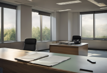 AI-generated image: The image shows a modern office interior.