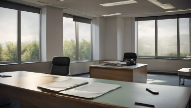 AI-generated image: The image shows a modern office interior.