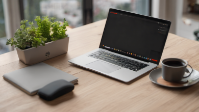 AI-generated image: A silver laptop is placed on a wooden table.