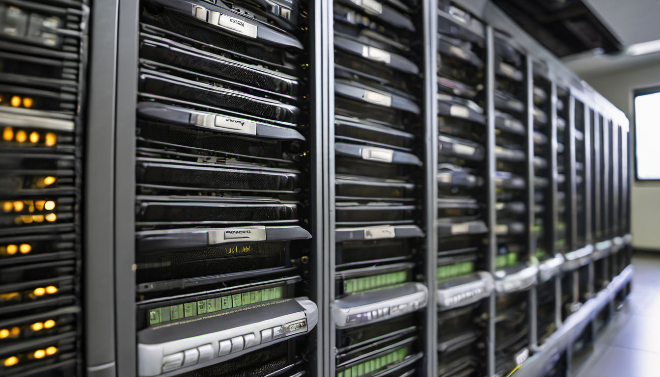 AI-generated image: A row of server racks filled with computer servers.