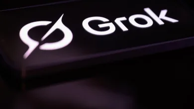 The Grok logo is displayed on a mobile phone screen in this photo illustration in Brussels, Belgium, on February 22, 2026.