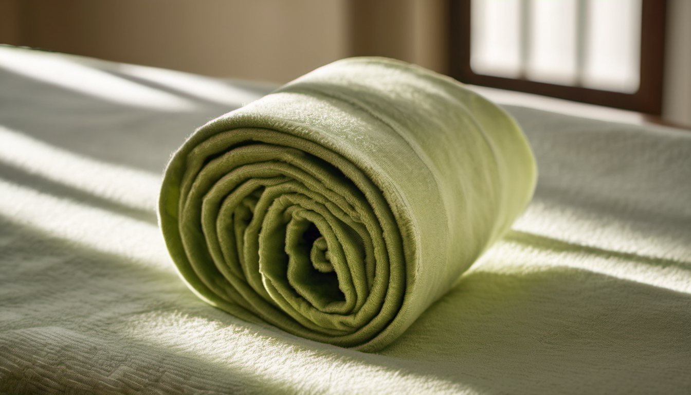 AI-generated image: A tightly rolled, light green fabric is the main subject.