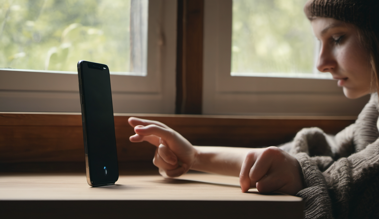 AI-generated image: A young person is sitting at a wooden table with a window in the background.