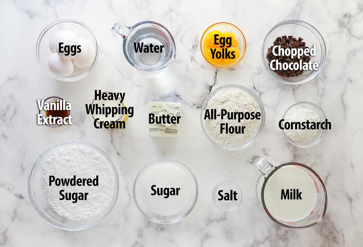 Overhead view of ingredients to make homemade eclairs