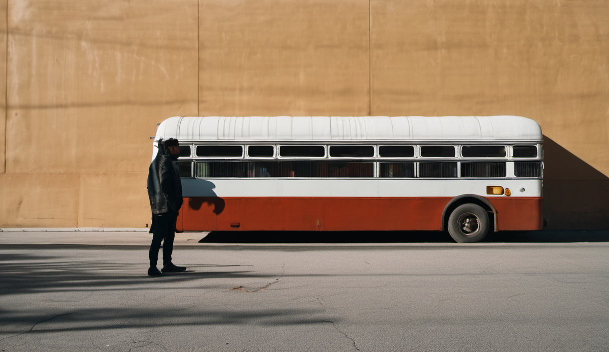 AI-generated image: A man is standing on a gray asphalt road.