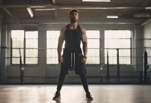 AI-generated image: A man is standing in a gym.