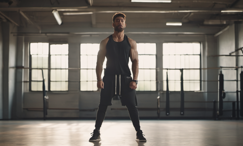 AI-generated image: A man is standing in a gym.