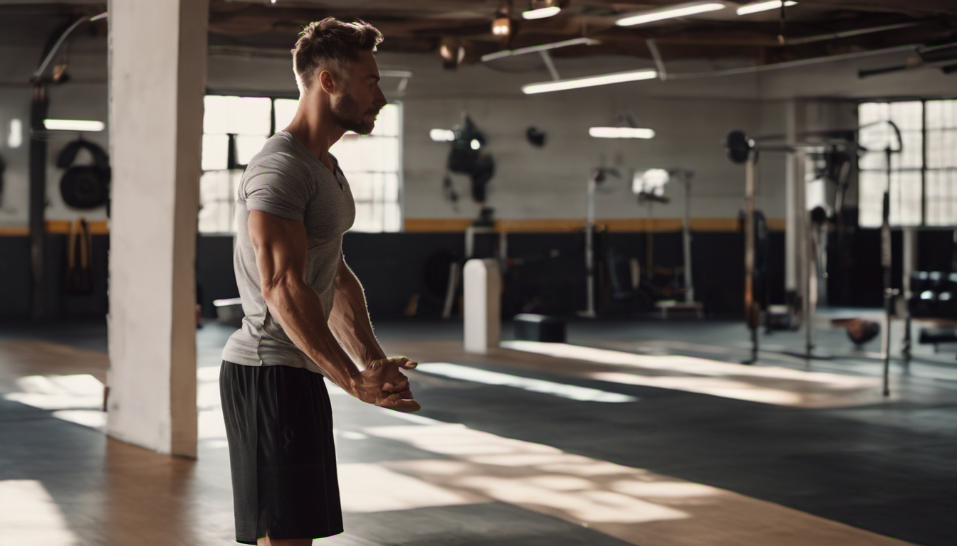 AI-generated image: A man is standing in a gym.