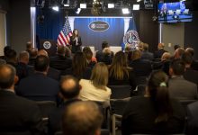 Kristi Noem speaks to U.S. Immigration and Customs Enforcement (ICE) Special Agents in Charge and Field Operations Directors from around the country at ICE…