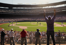 AI-generated image: The image shows a baseball stadium with a large crowd of spectators.