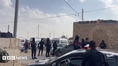 Several security personnel surrounded by cars in a car park in Jordan.