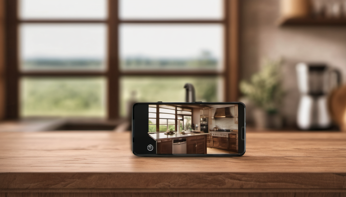 AI-generated image: A smartphone is placed on a wooden surface.