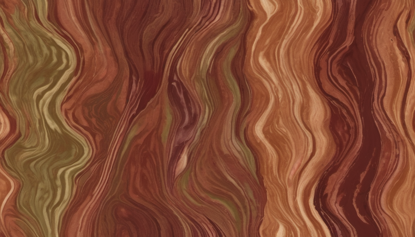AI-generated image: The image shows a close-up view of a swirling, marbled pattern in shades of red, brown, and green.