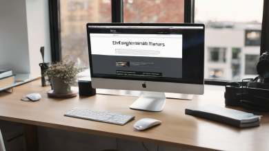 AI-generated image: A white Apple iMac desktop computer is the main foreground subject.