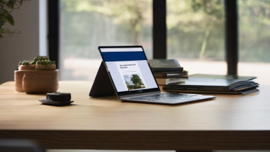 AI-generated image: A laptop is placed on a wooden table.