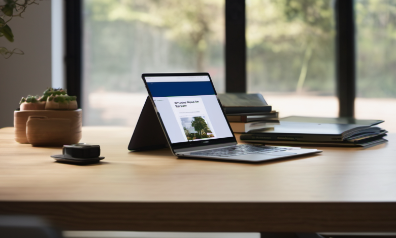 AI-generated image: A laptop is placed on a wooden table.