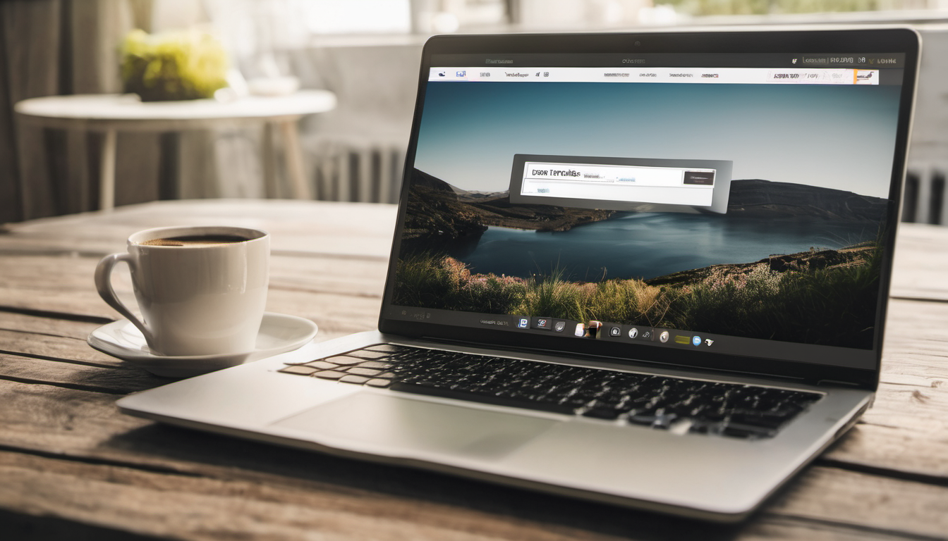 AI-generated image: A silver laptop is on a wooden table.