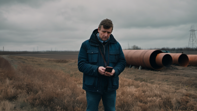 AI-generated image: A middle-aged man is standing outdoors in a field.