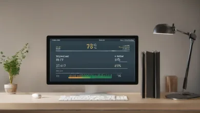 AI-generated image: A computer desk with a monitor, keyboard, mouse, and a potted plant.