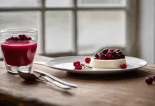 AI-generated image: A close-up food photograph shows a table with a dark wooden surface.