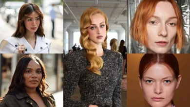 collage of women with different shades of red hair